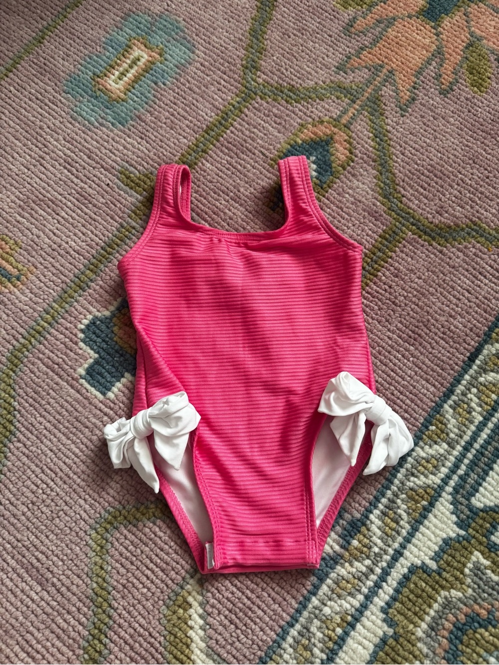 The Beaufort Bonnet Company baby One-Piece Swimsuit in Hot Pink with White Bows